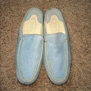 Tods moccasins baby blue calf hair